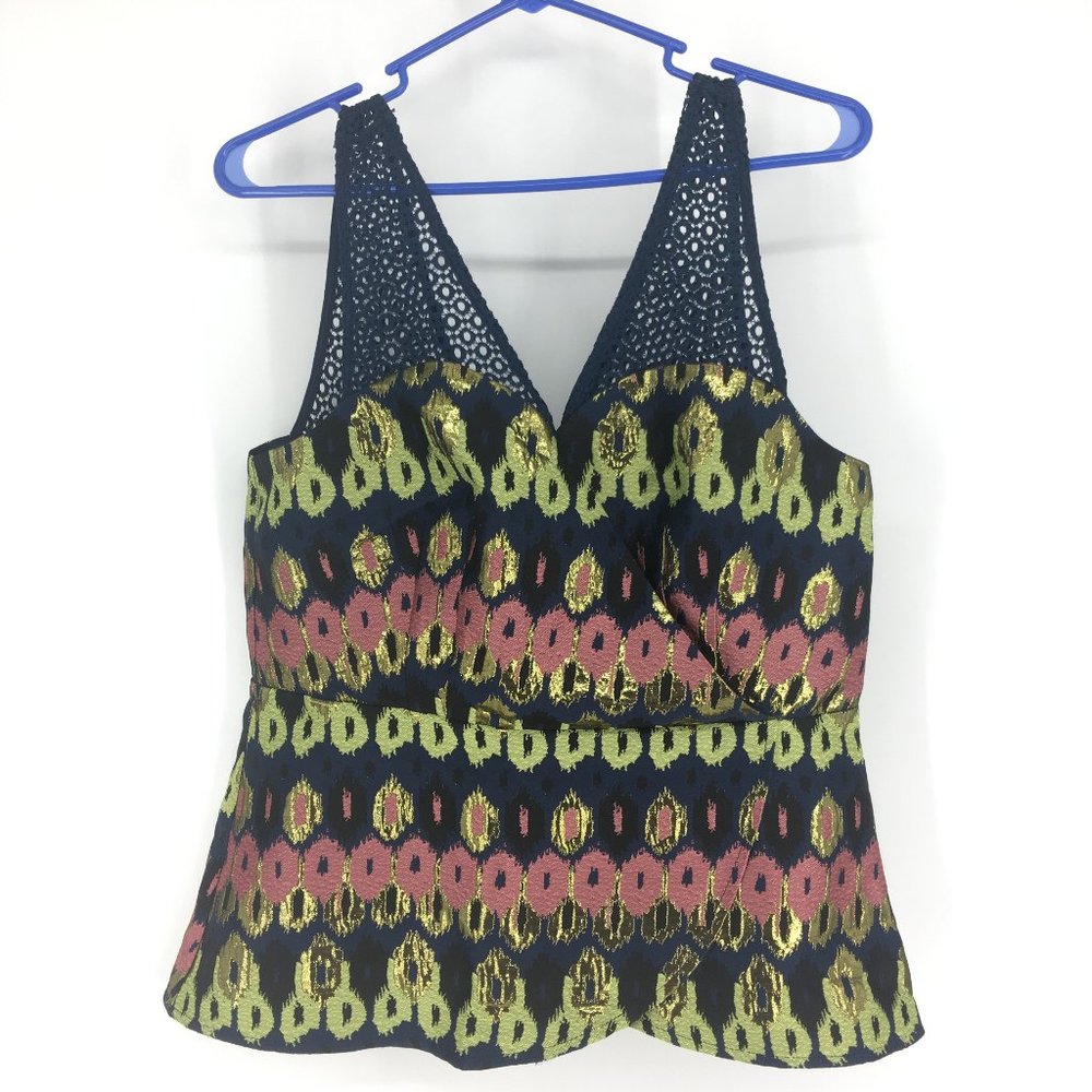 Anthropologie Jacquard Metallic Peplum Top